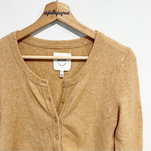Aerie Campus Cool Crop Plush Cardigan Sweater Tan - Picture 7 of 13